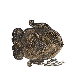 Eric Javits Luxury Handbag - Squishee Courbe - Heart Fish - Black/ gold mix Deal in US